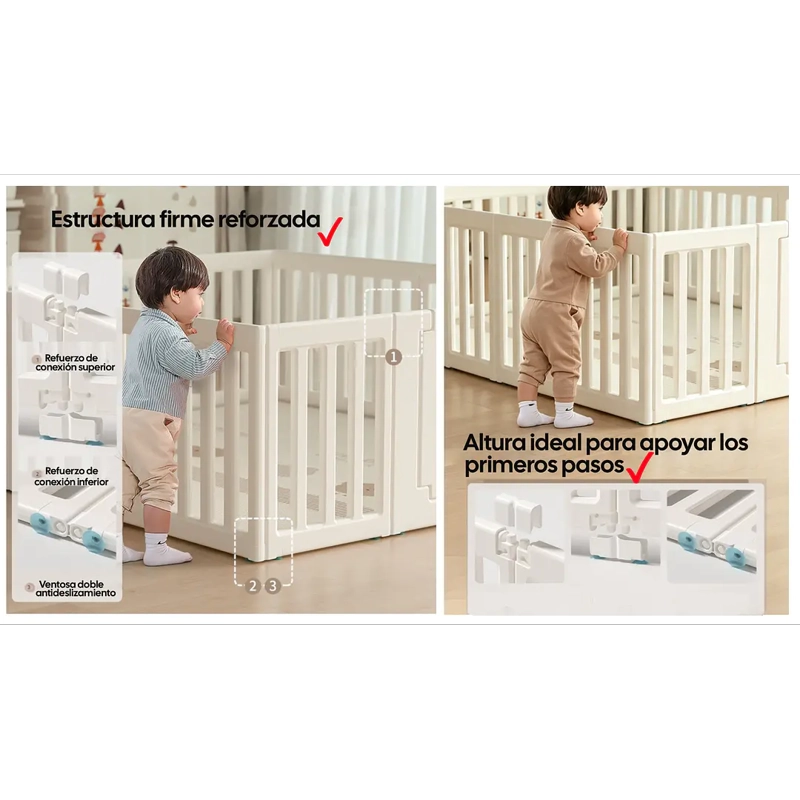 CORRAL DE JUEGOS INFANTIL MODULAR 180 X 200CM  CON PUERTA BLANCO - 5