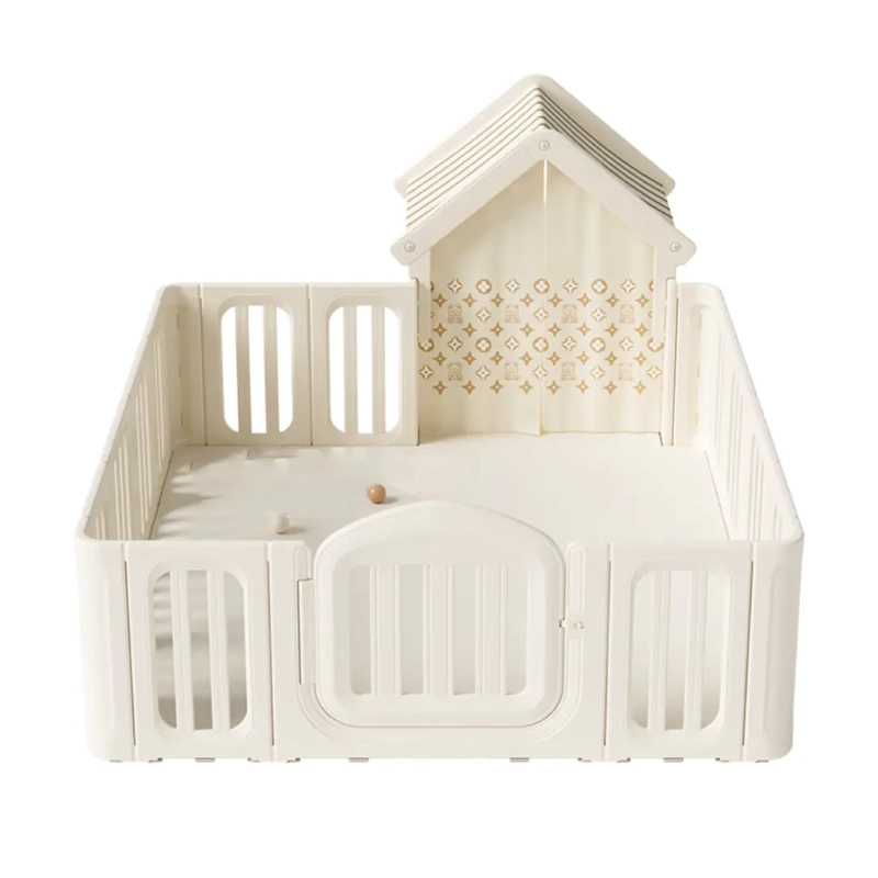 CORRAL DE JUEGOS INFANTIL CON CASITA REFUGIO Y PUERTA DE SEGURIDADA 180 X 200CM BEIGE - 2