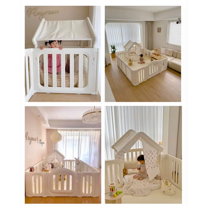 CORRAL DE JUEGOS INFANTIL CON CASITA REFUGIO Y PUERTA DE SEGURIDADA 180 X 200CM BEIGE - 5