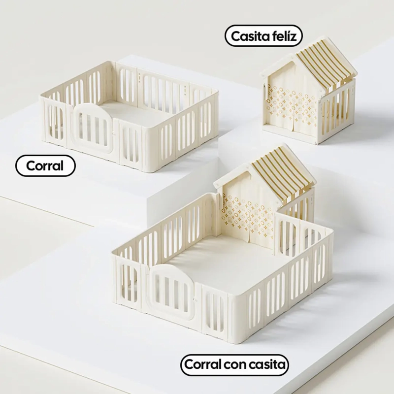 CORRAL DE JUEGOS INFANTIL CON CASITA REFUGIO Y PUERTA DE SEGURIDADA 180 X 200CM BEIGE - 6