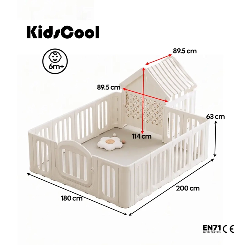 CORRAL DE JUEGOS INFANTIL CON CASITA REFUGIO Y PUERTA DE SEGURIDADA 180 X 200CM BEIGE - 8
