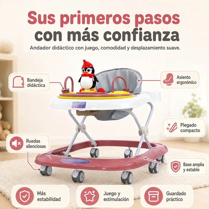 ANDADOR PARA BEBE PINGÜINO ROSADO - 3