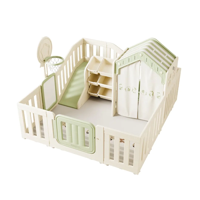 CORRAL 7 JUEGOS INFANTIL CON CASITA Y  CENTRO DE ACTIVIDADES BEIGE - 1