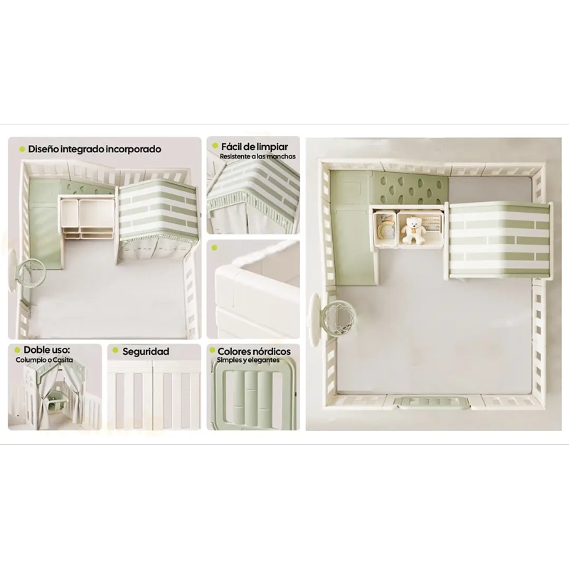 CORRAL 7 JUEGOS INFANTIL CON CASITA Y  CENTRO DE ACTIVIDADES BEIGE - 5