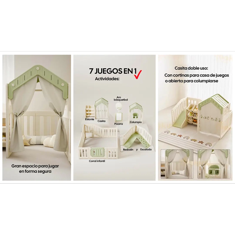 CORRAL 7 JUEGOS INFANTIL CON CASITA Y  CENTRO DE ACTIVIDADES BEIGE - 6