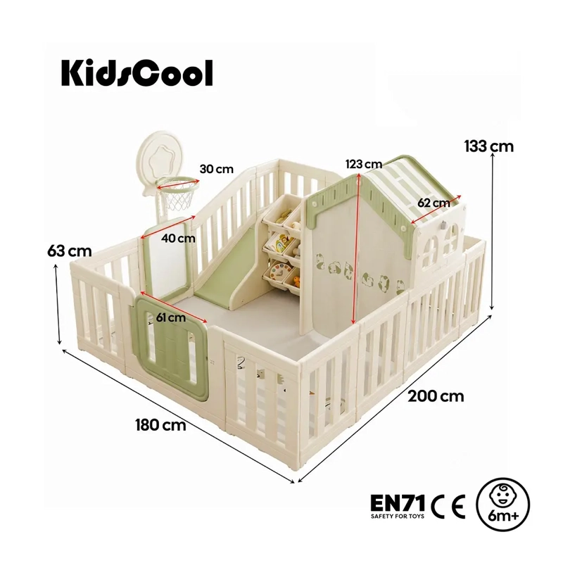 CORRAL 7 JUEGOS INFANTIL CON CASITA Y  CENTRO DE ACTIVIDADES BEIGE - 7