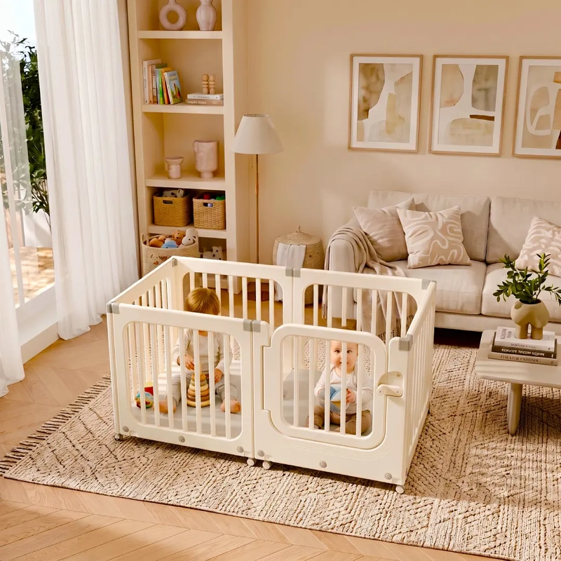 CORRAL DE JUEGOS MOVIL RECTANGULAR DOBLE BLANCO CON RUEDAS - 2