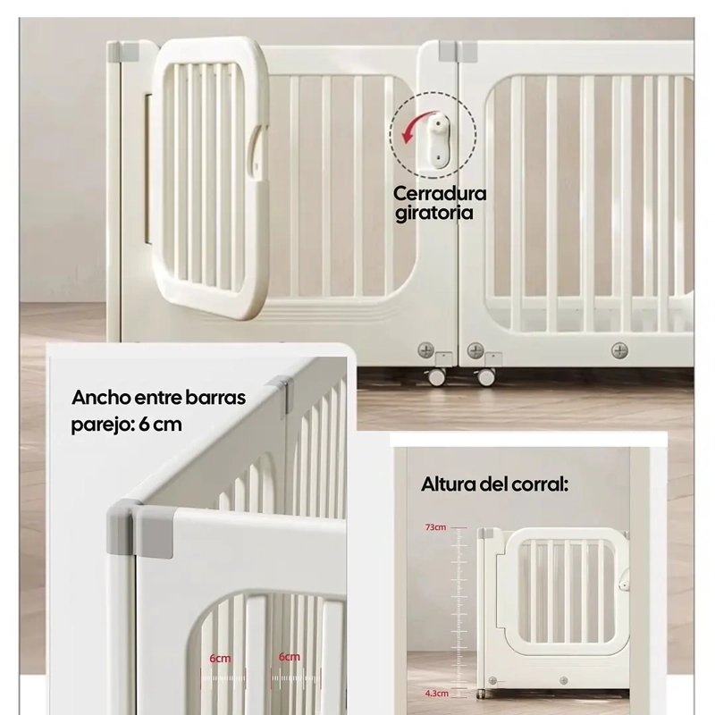 CORRAL DE JUEGOS MOVIL RECTANGULAR DOBLE BLANCO CON RUEDAS - 6