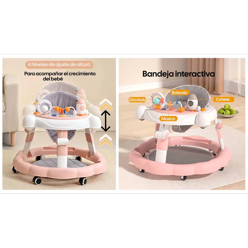 ANDADOR DE BEBE 4 EN 1 ANTIVUELCO PLEGABLE ROSADO - 4