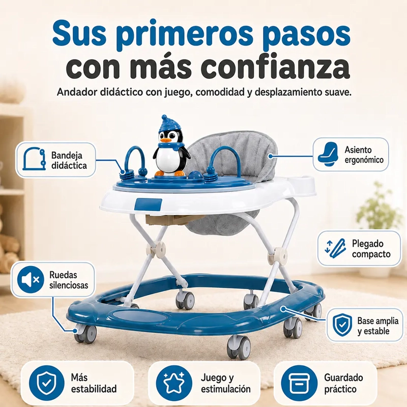 ANDADOR PARA BEBE PINGÜINO CELESTE - 3