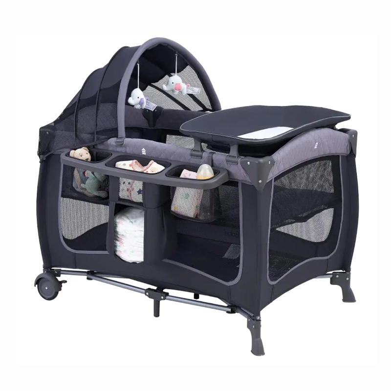 CUNA CORRAL PLEGABLE DE VIAJE CON MUDADOR MOSQUITERO Y ORGANIZADOR GRIS - 1