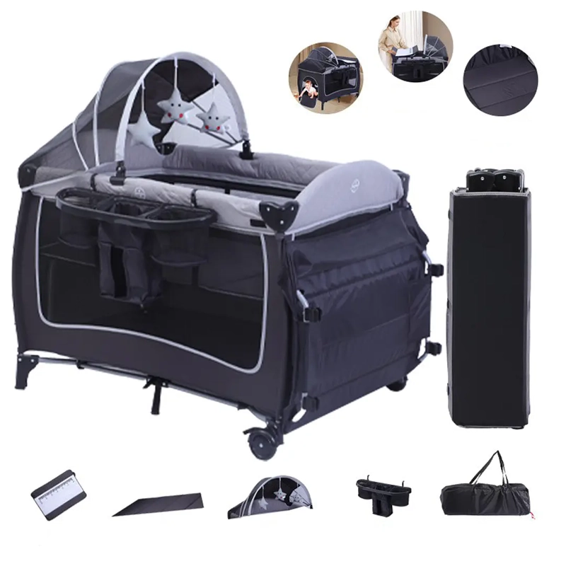 CUNA CORRAL PLEGABLE DE VIAJE CON MUDADOR MOSQUITERO Y ORGANIZADOR GRIS - 6