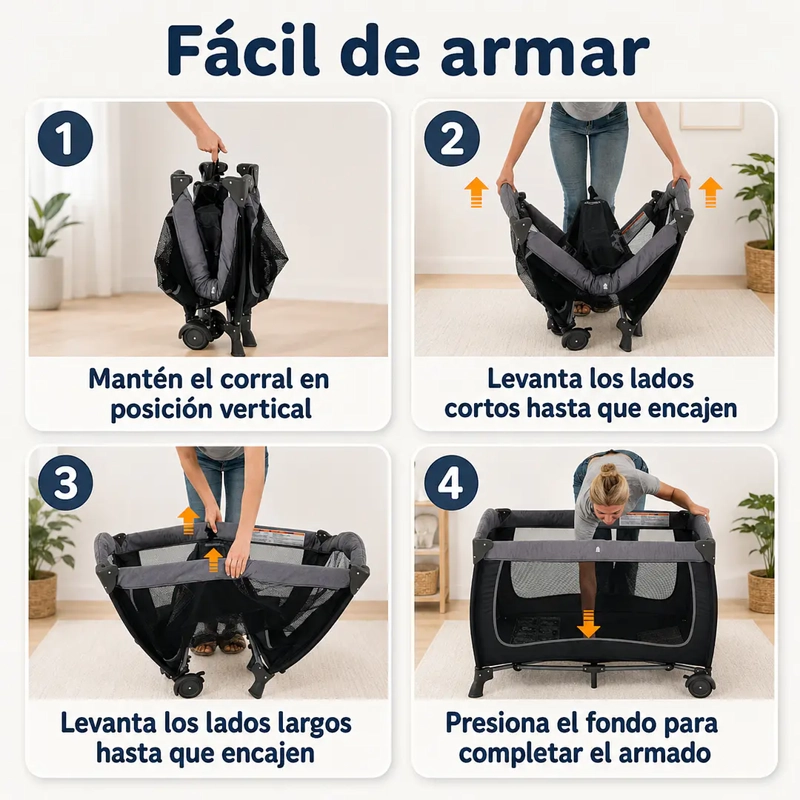 CUNA CORRAL PLEGABLE DE VIAJE CON MUDADOR MOSQUITERO Y ORGANIZADOR GRIS - 7