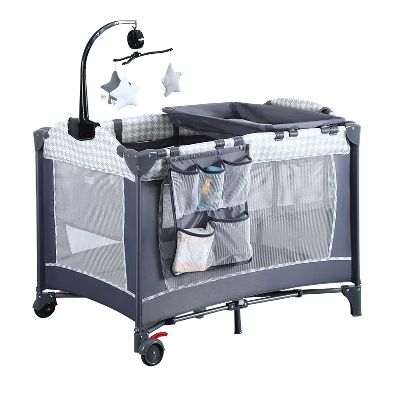 CUNA CORRAL PLEGABLE KIDSCOOL MOVIL JUGUETES Y BOLSO GRIS - 1