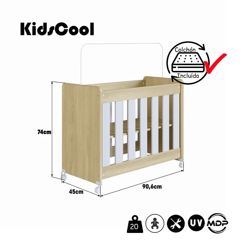 MINI CUNA BEBE COLECHO BLANCA ROBLE - 6