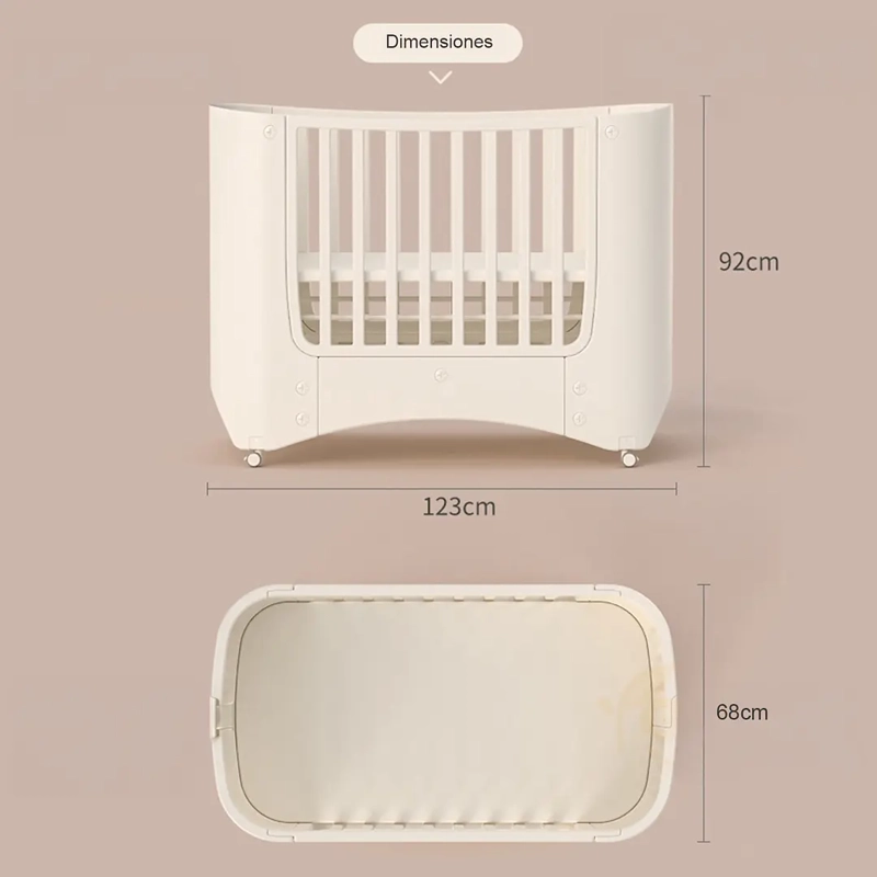 CUNA INFANTIL MOVIL PLASTICA CON RUEDAS BEIGE - 6
