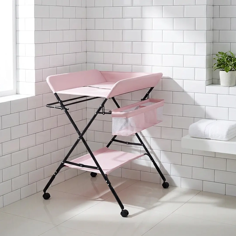 MUDADOR DE BEBE PLEGABLE CON RUEDAS ROSADO - 2