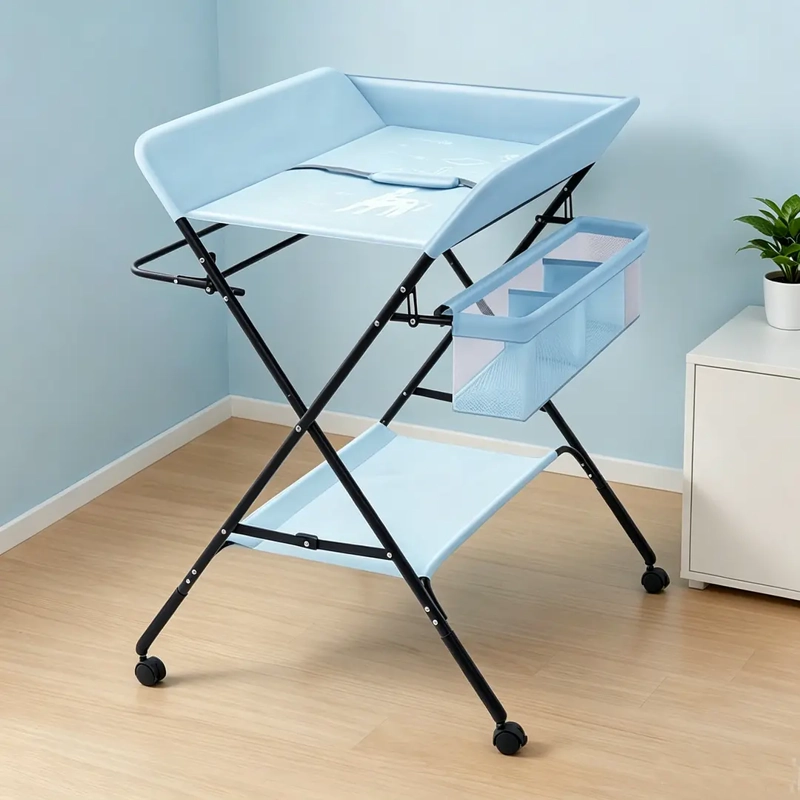MUDADOR DE BEBE PLEGABLE CON RUEDAS AZUL - 2