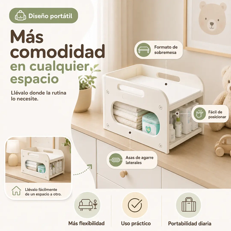 MUDADOR SOBREMESA COMPACTO CON ESTANTE BLANCO MARFIL - 2