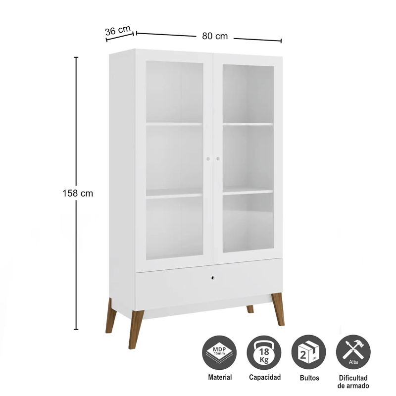 VITRINA 1 CAJON 2 PUERTAS BAHAMAS BLANCO - 5