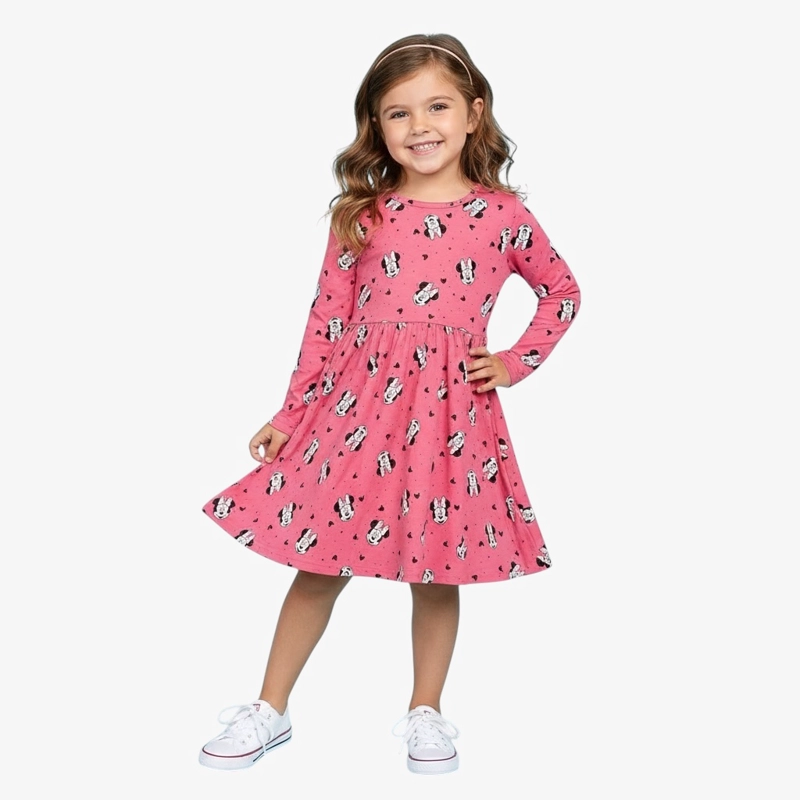VESTIDO ALGODON NIÑA DISNEY ROSADO MINNIE - 1