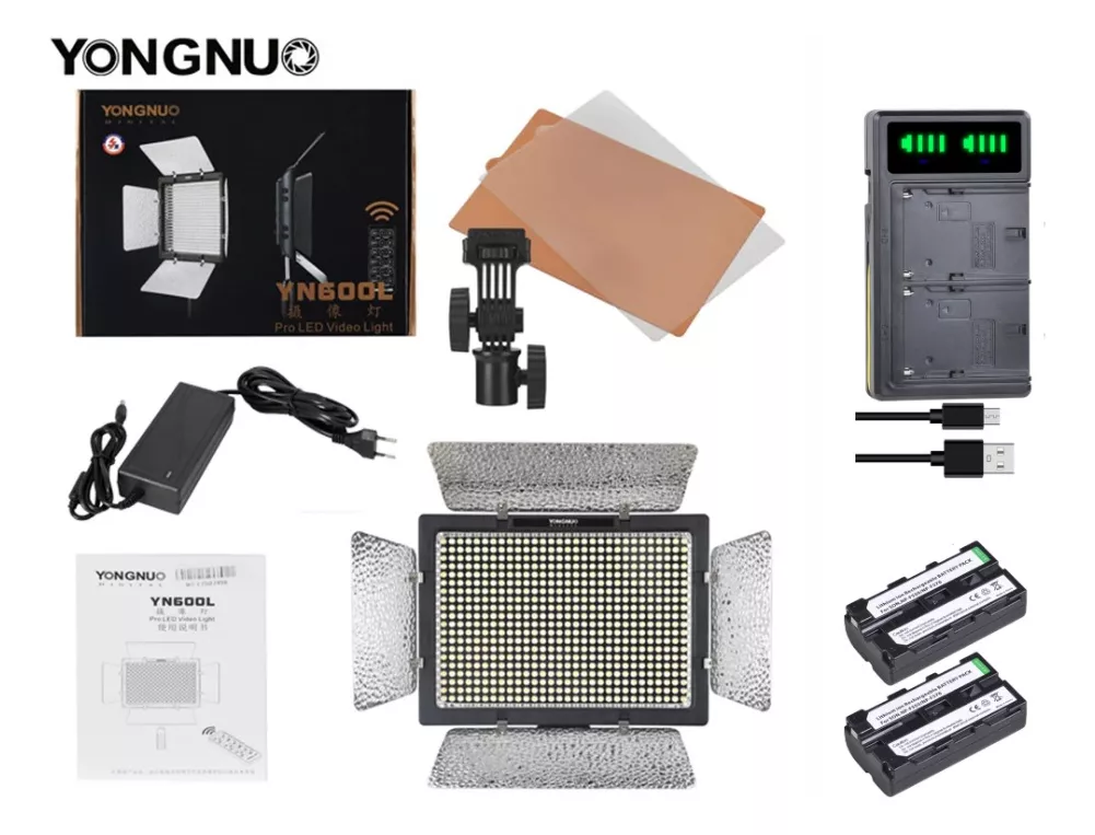 KIT FOCO LED YONGNUO YN600L + 2 BATERÍAS NP-F550 + CARGADOR - 1