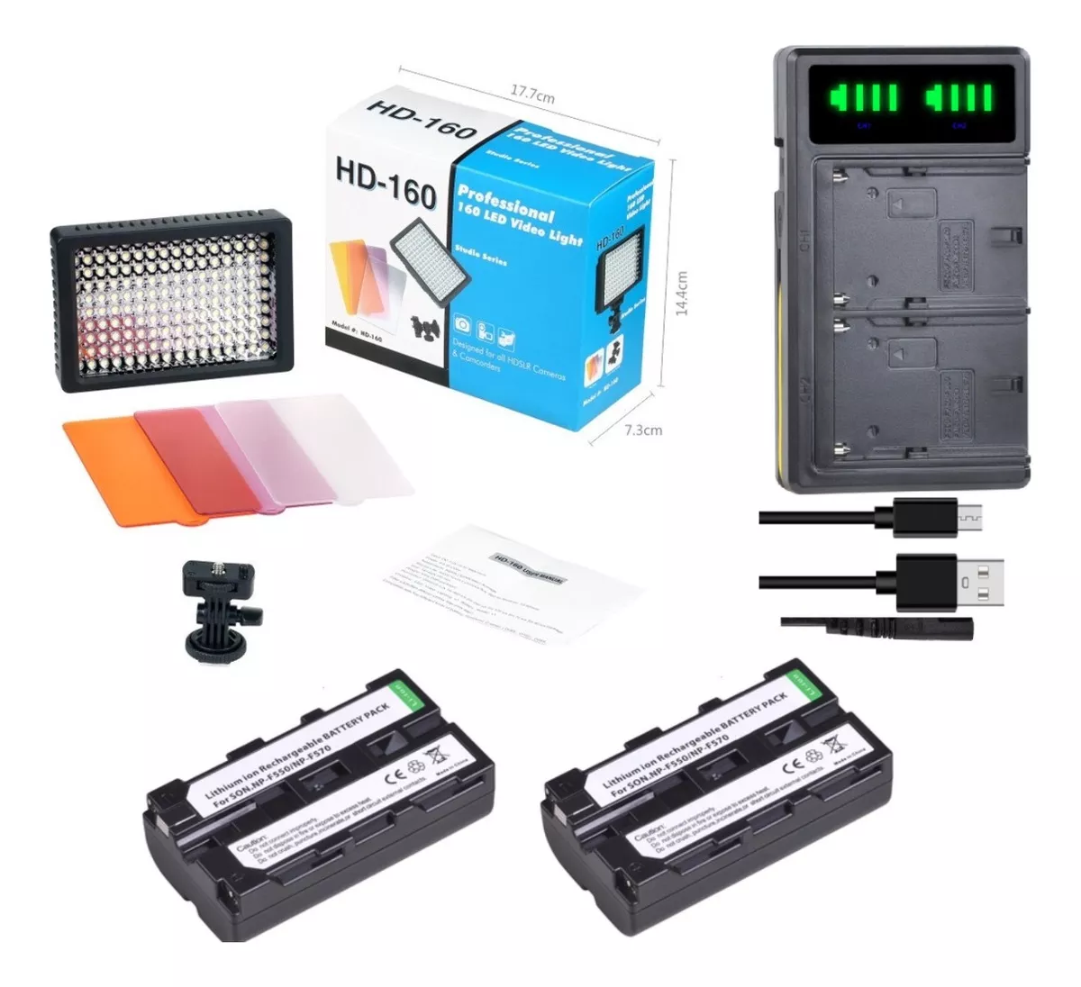 FOCO LED 160 + 3 FILTROS COLORES + CARGADOR + 2 BATERÍAS - 1