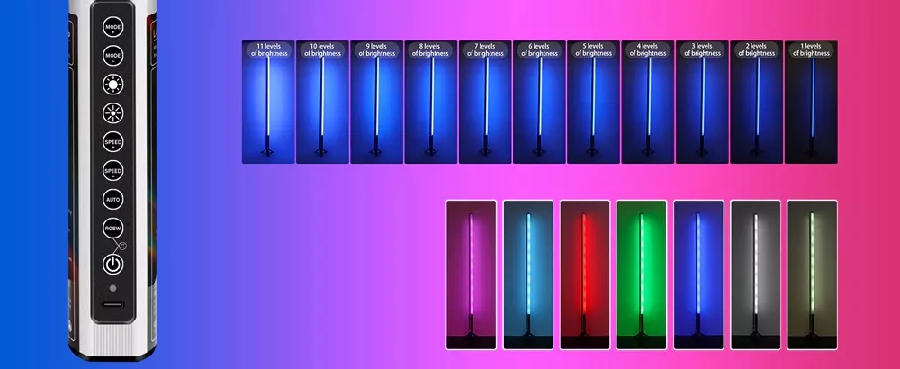 TUBO RGB 120CM CON BATERÍA INTEGRADA MARCA LUXCEO + ATRIL - 3