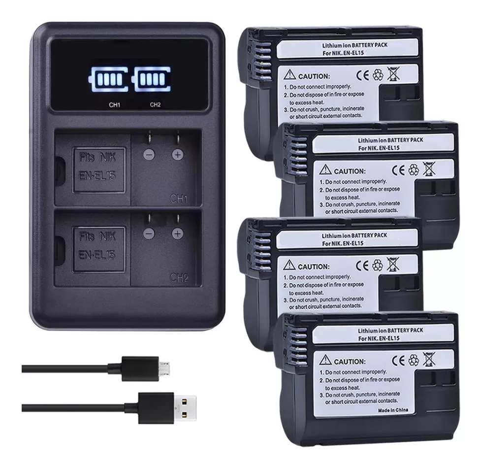 4 BATERÍAS EN-EL15 + CARGADOR DUAL MH-25 ALTERNATIVO NIKON - 1