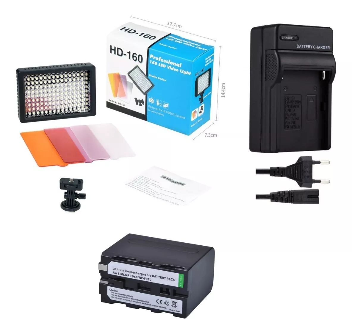 FOCO LED 160 + 3 FILTROS COLORES + CARGADOR + BATERÍA NP-F97 - 1