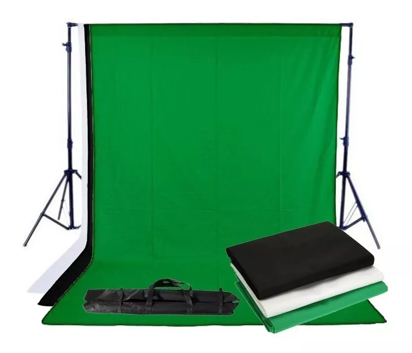 PORTA TELÓN FOTOGRÁFICO STAND +3 FONDOS VERDE BLANCO NEGRO - 1