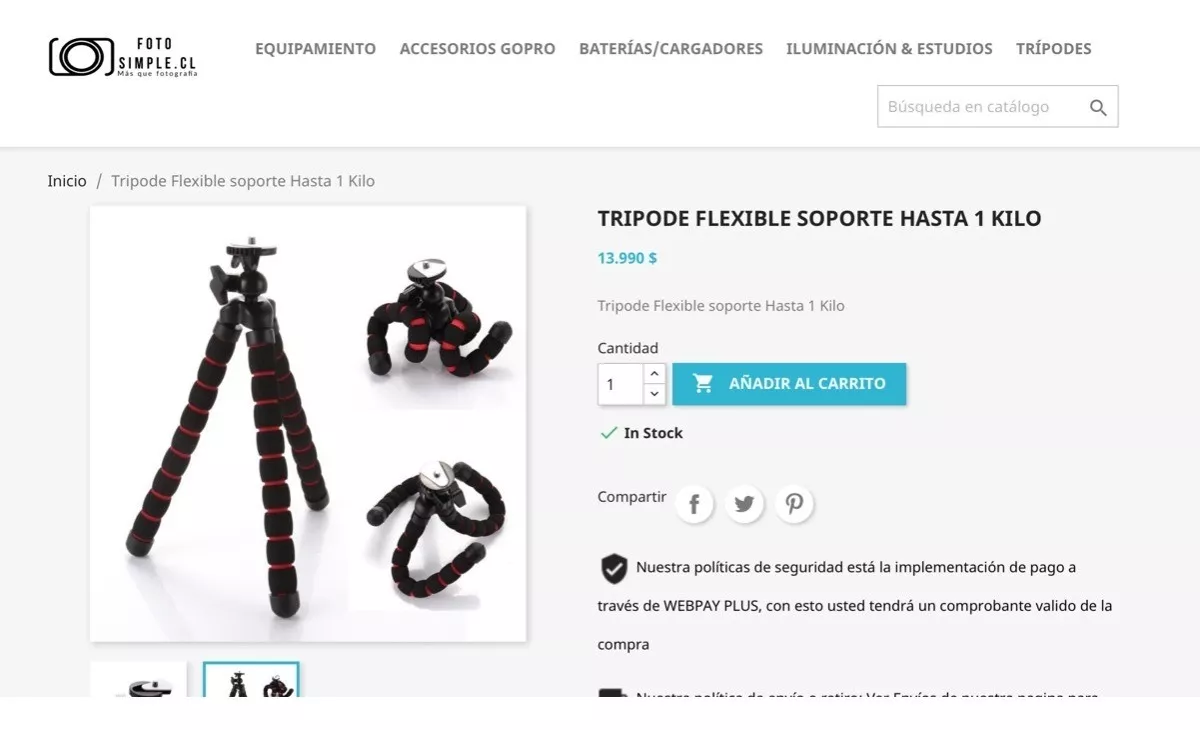 MINI TRÍPODE FLEXIBLE CÁMARA HASTA 1 KILO - 4