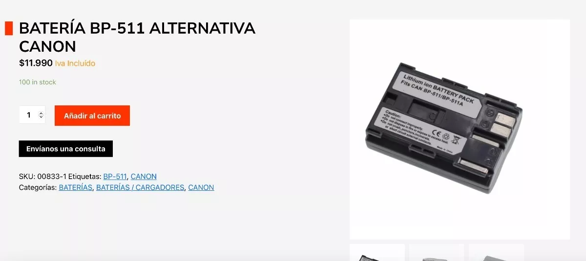 BATERIA BP-511 ALTERNATIVA CANON 5D 300D 10D 20D 30D 40D 50D - 5