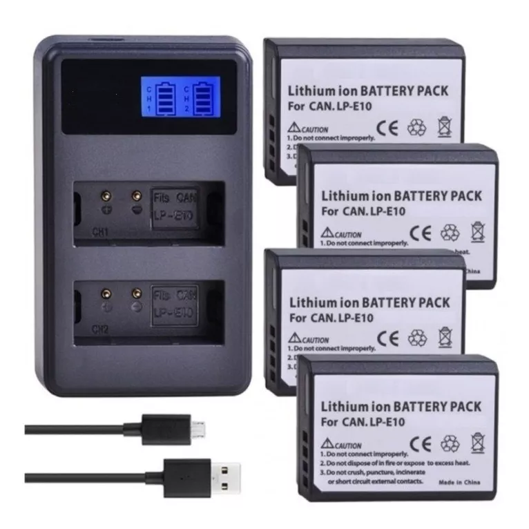 4 BATERIAS  LP-E10 + CARGADOR DOBLE LC-E10 CANON T3 T5 T6 T7 - 1