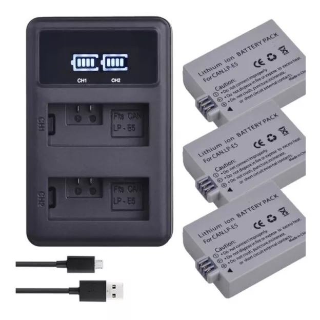 KIT 3 BATERÍAS LP-E5 + CARGADOR DOBLE LC-E5 ALTERNATIVO CANO - 1