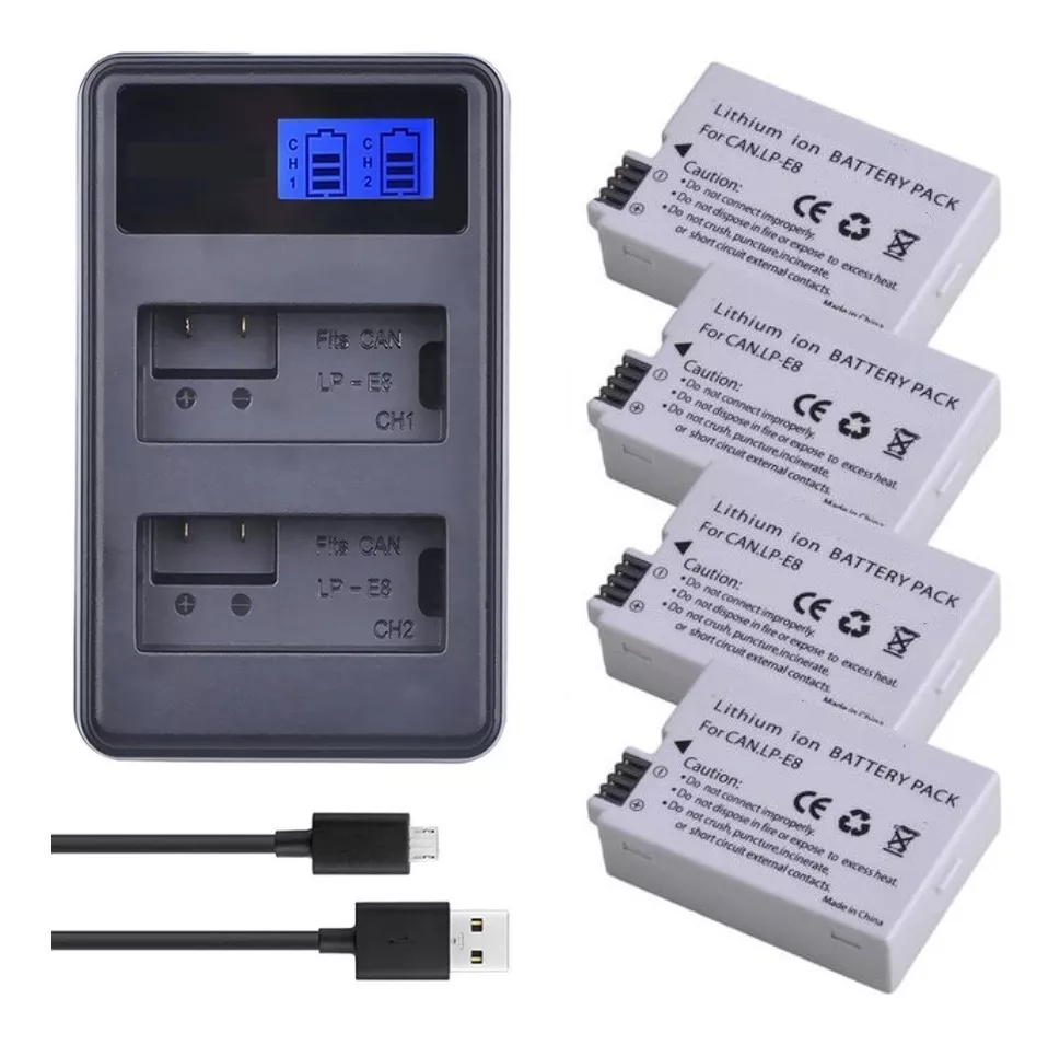 4 BATERÍA LP-E8 + CARGADOR CANON T2I T3I T4I T5I ALTERNATIVO - 1