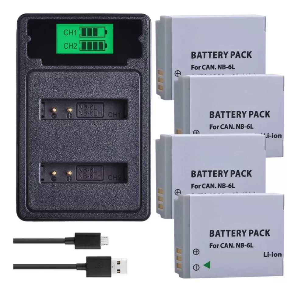 4 BATERÍAS NB-6L + CARGADOR DOBLE CB-2LYE ALTERNATIVO CANON - 1