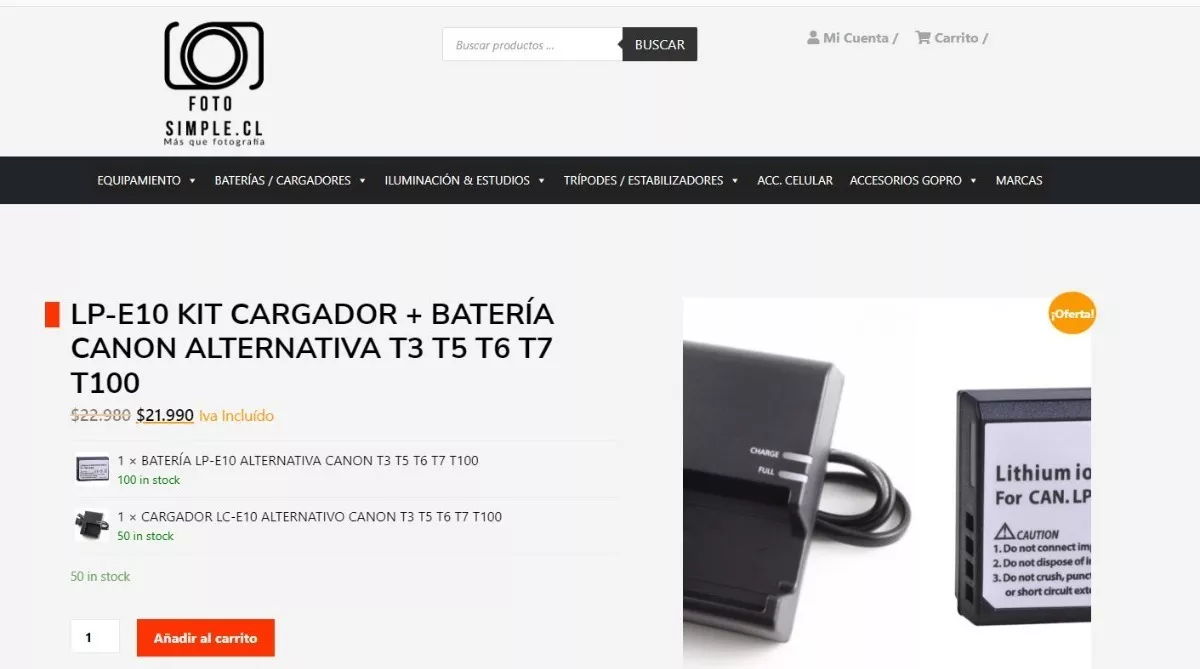 CARGADOR LCE10 + BATERÍA LPE10 CANON T3 T5 T6 ENVIAMOS A TOD - 4
