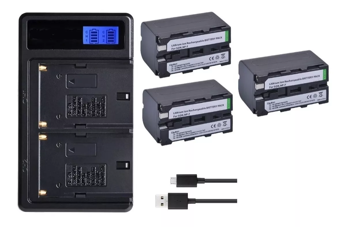 3 BATERÍAS NP-F970 + CARGADOR BC-VM10 DOBLE SONY ALTERNATIVA - 1