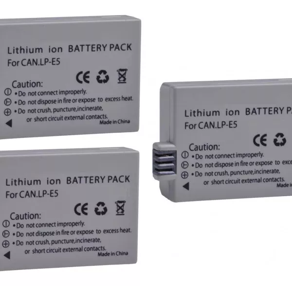3 BATERÍAS LP-E5 ALTERNATIVA CANON T1I XS XSI - 1
