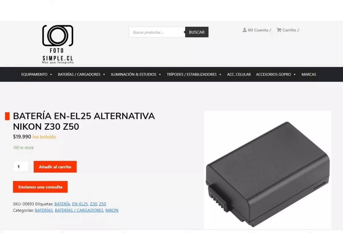 BATERÍA EN-EL25 ALTERNATIVA NIKON Z30 Z50 - 4