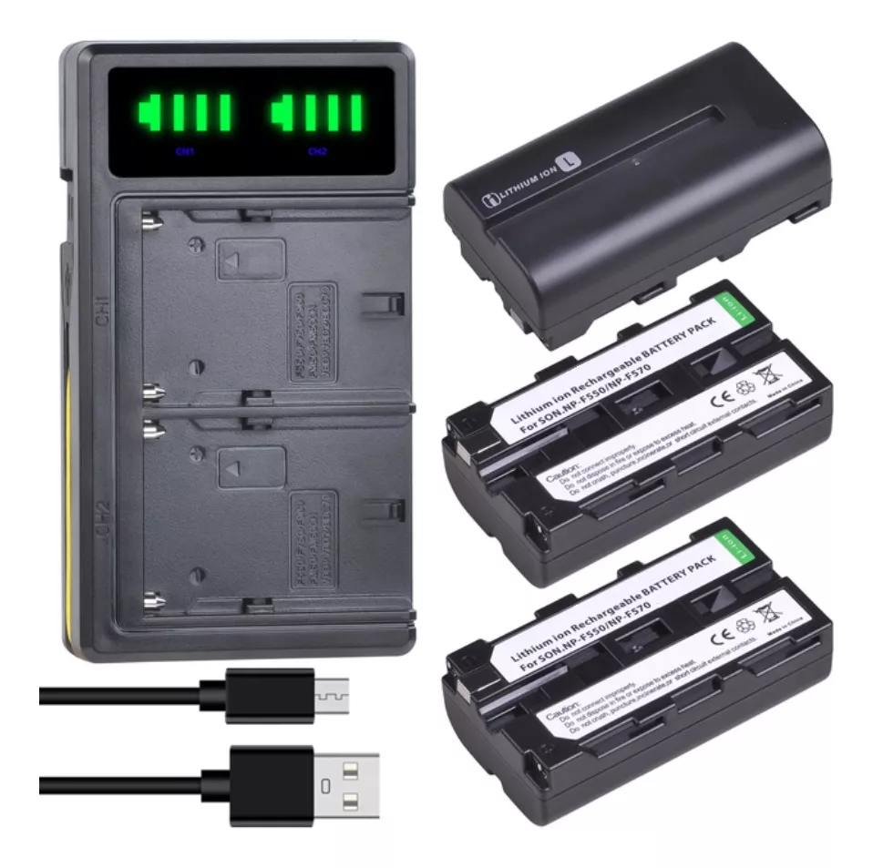 3 BATERÍAS NP-F550 NP-F570 + CARGADOR DOBLE BC-VM10 ALTERNAT - 1