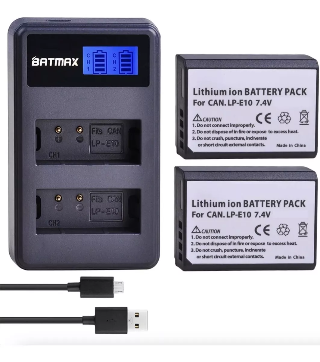 KIT CARGADOR DOBLE+ 2 BATERÍAS LP-E10 CANON T3 T5 T6 T7 T100 - 1