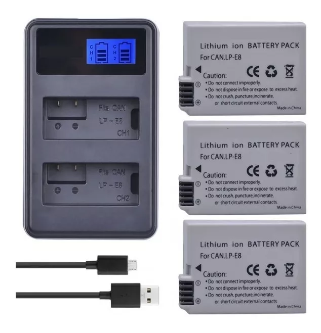 3 BATERÍA LP-E8 + CARGADOR CANON T2I T3I T4I T5I ALTERNATIVO - 1