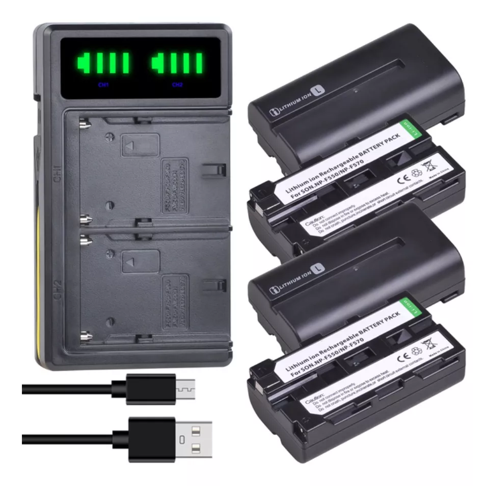 4 BATERÍAS NP-F550 NP-F570 + CARGADOR DOBLE BC-VM10 ALTERNAT - 1