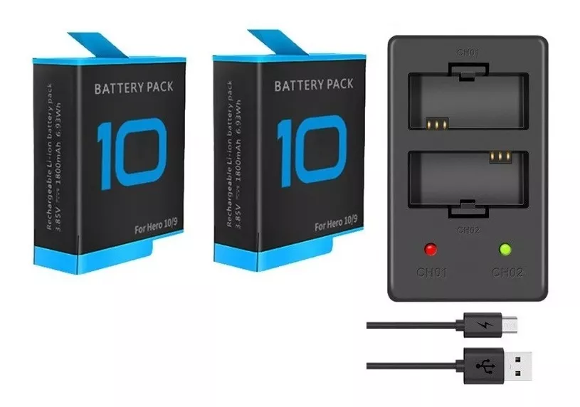 KIT 2 BATERÍAS + CARGADOR GOPRO 9 10 11 ALTERNATIVO - 1