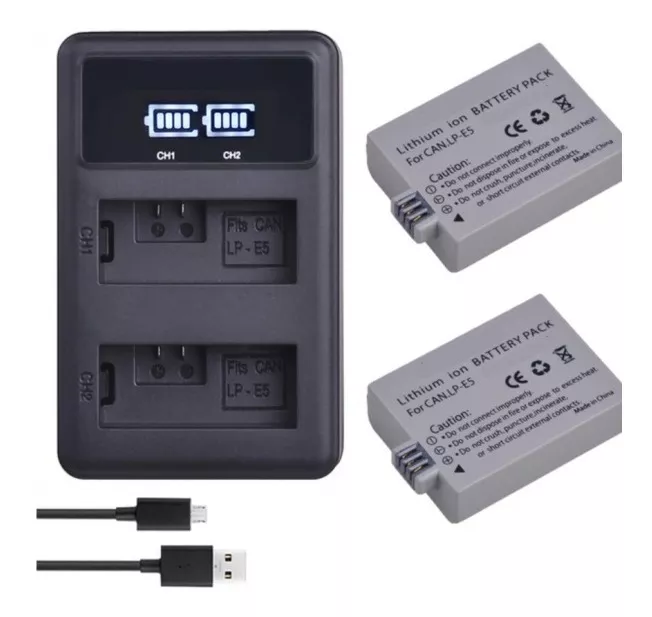 KIT 2 BATERÍAS LP-E5 + CARGADOR DOBLE LC-E5 ALTERNATIVO CANO - 1