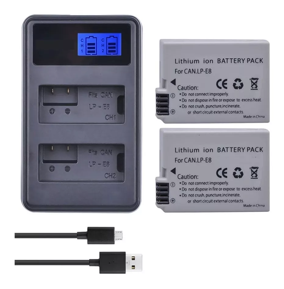 2 BATERÍA LP-E8 + CARGADOR CANON T2I T3I T4I T5I ALTERNATIVO - 1