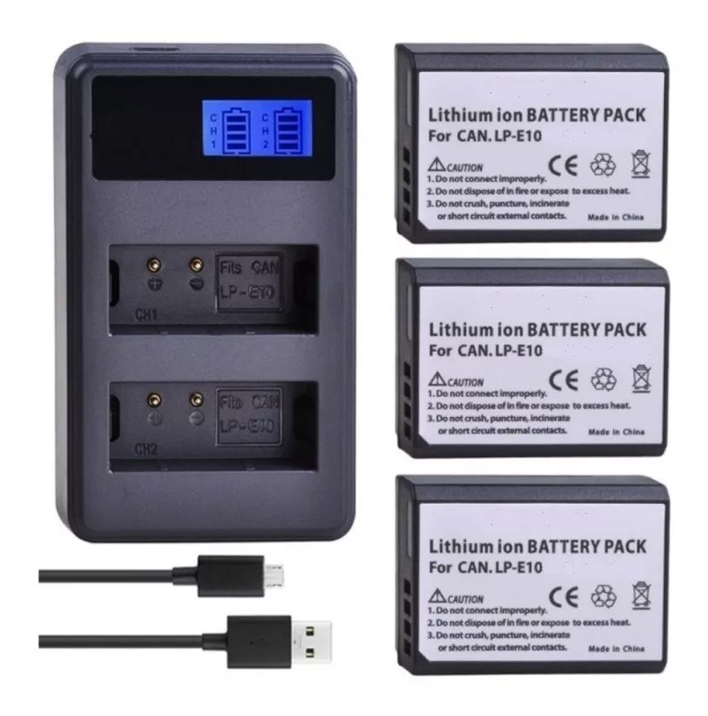 3 BATERÍAS LP-E10 + CARGADOR DOBLE LC-E10 CANON T3 T5 T6 T7 - 1