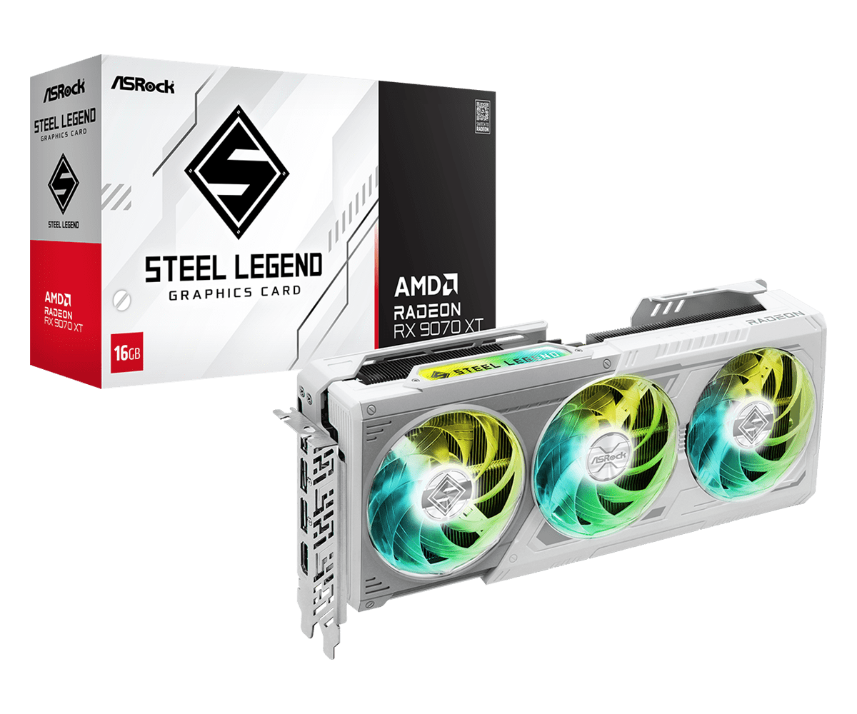 ASROCK RADEON RX 9070 XT STEEL LEGEND 16G DDR6 3XFAN BLANCA - 1